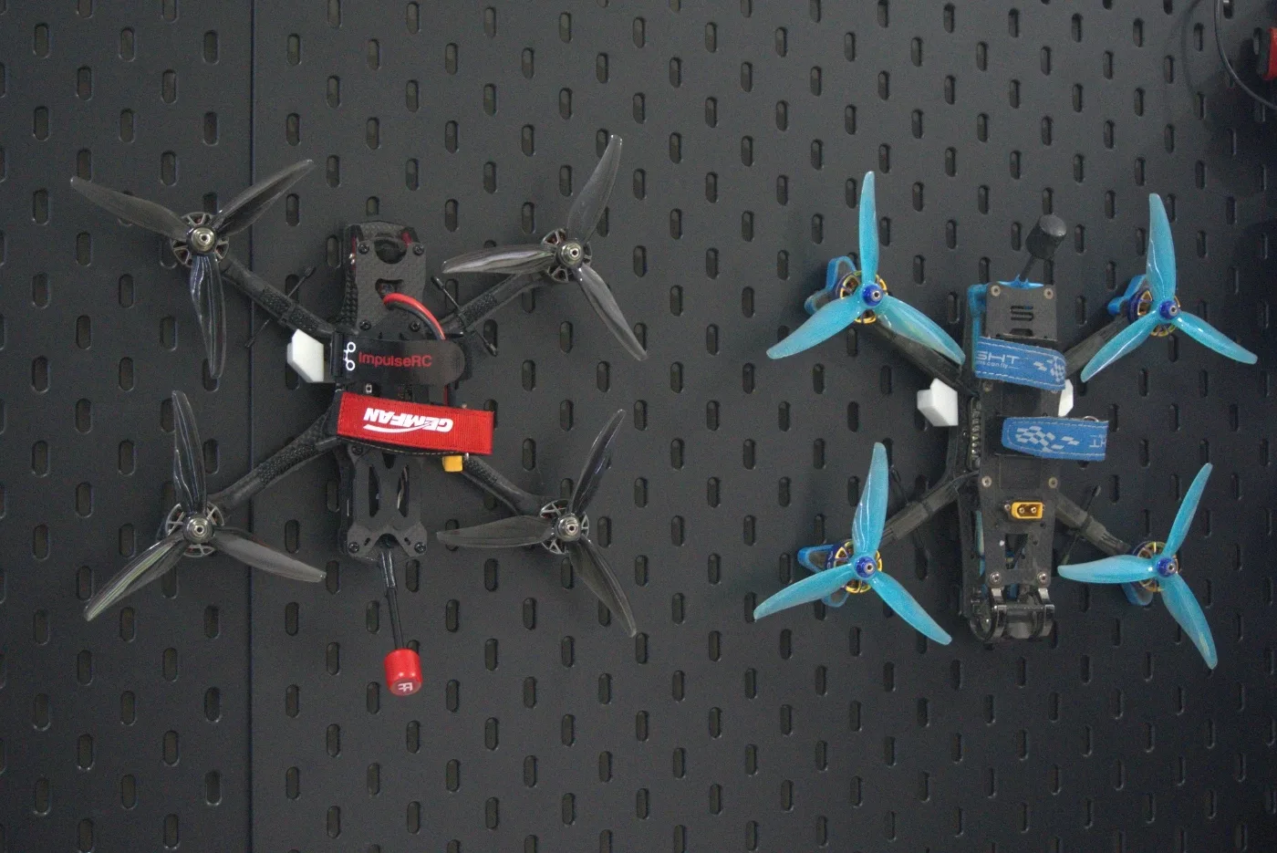 Two custom-built FPV drones from the Aerobot Labs FPV build course in Chennai
